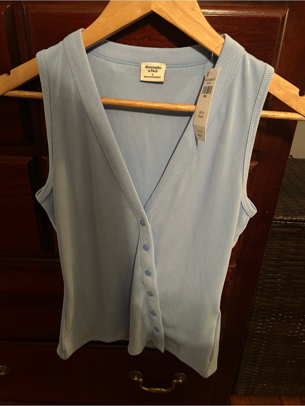 Abercrombie & Fitch Powder Blue Ribbed Button-Front Tank
